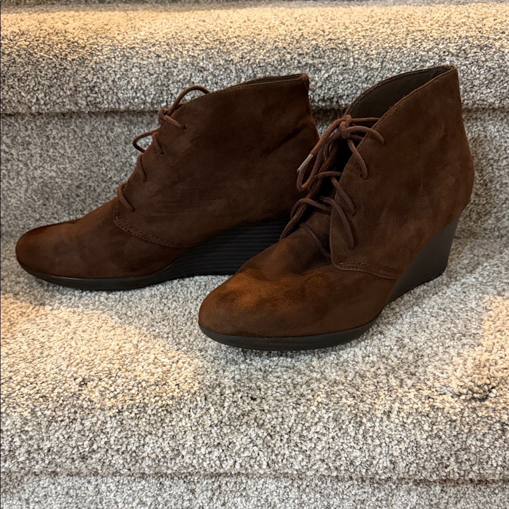 Clarks Brown Suede Wedge Ankle Boots
